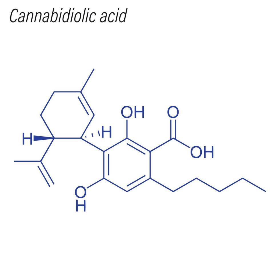 fórmula esquelética vetorial do ácido canabidiólico. droga química mol vetor