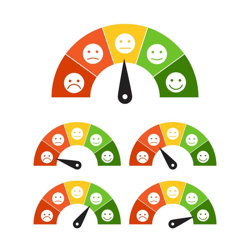 medidor de satisfação do cliente com cinco vetores de ícones emoticons para design gráfico, logotipo, site, mídia social, aplicativo móvel, ilustração de interface do usuário