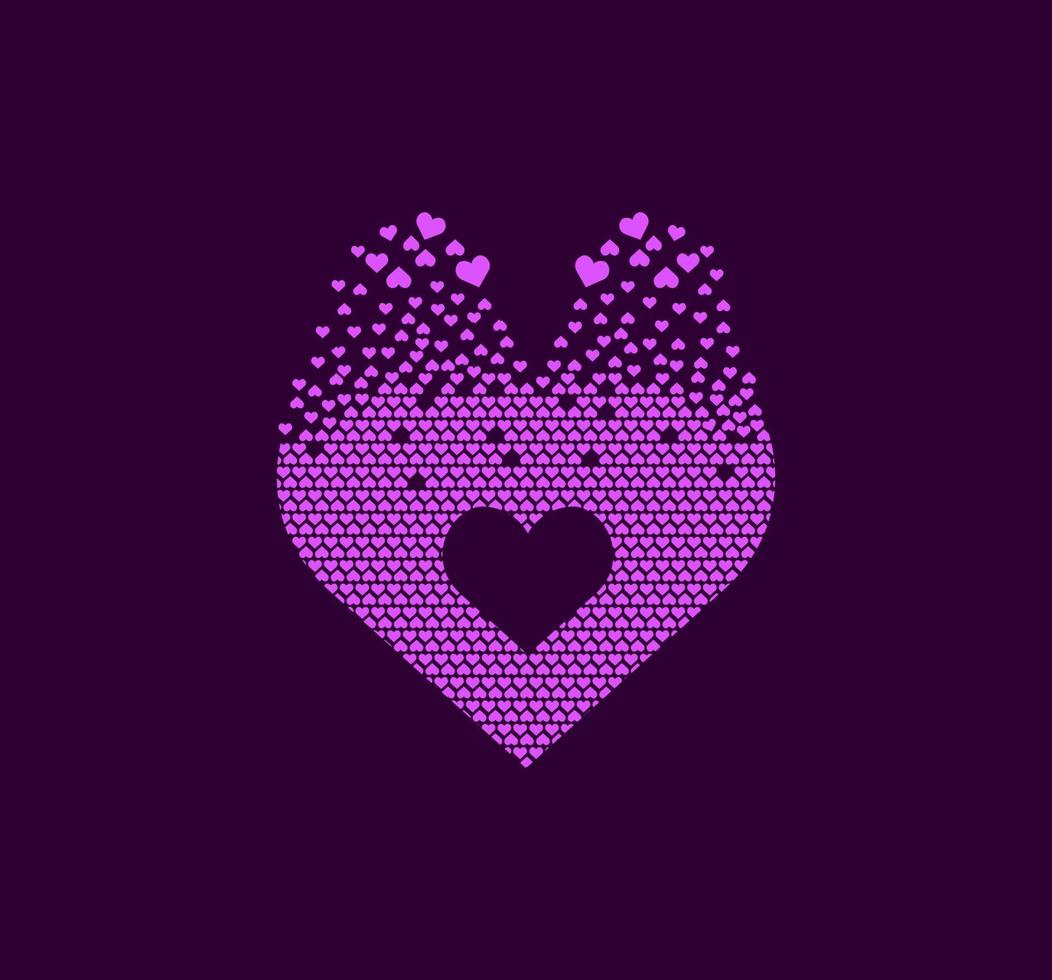 coração entrelaçado, logotipo de pontos de pixel. símbolos de amor, celebração e saúde. pixel de sinal de coração para cima. corações são preenchidos com um sinal de interesse. movimento de pixel complementar e integrador. vetor