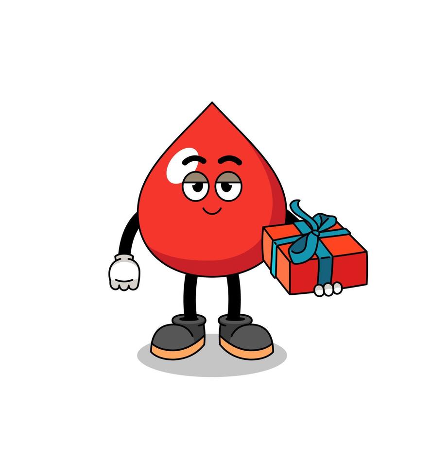 ilustração de mascote de sangue dando um presente vetor