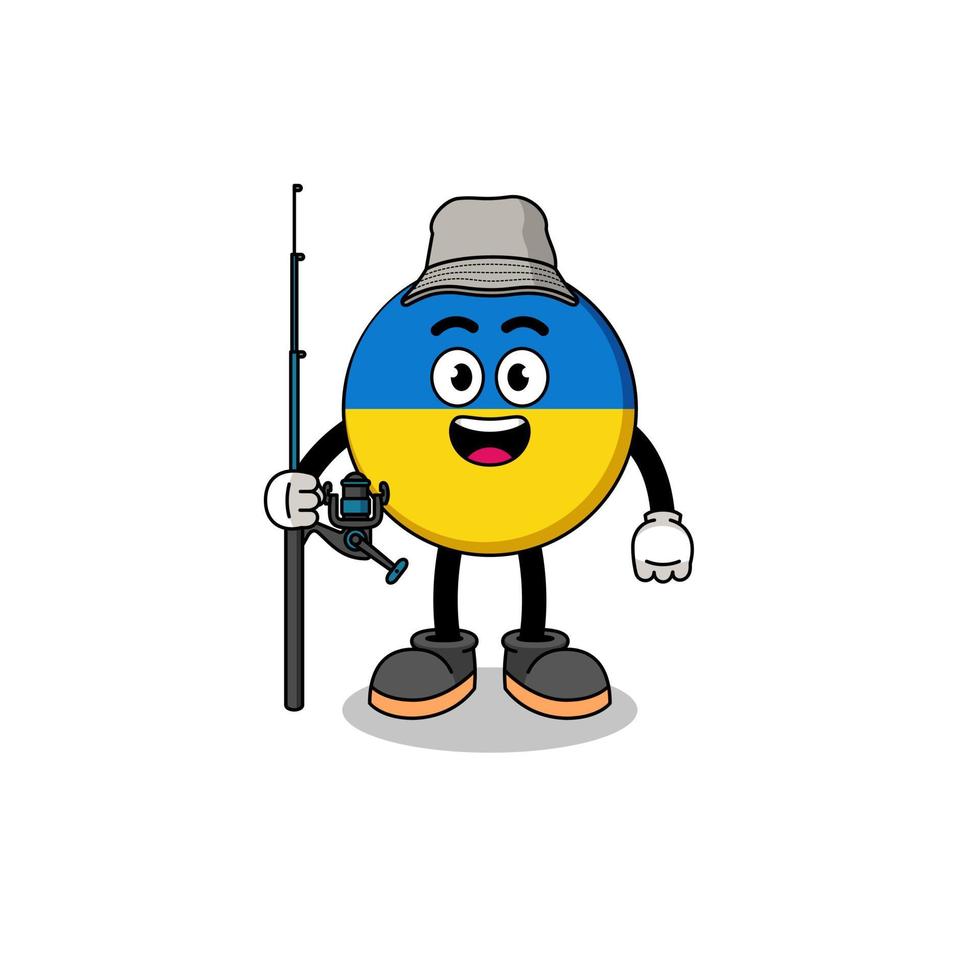 ilustração de mascote do pescador de bandeira da ucrânia vetor