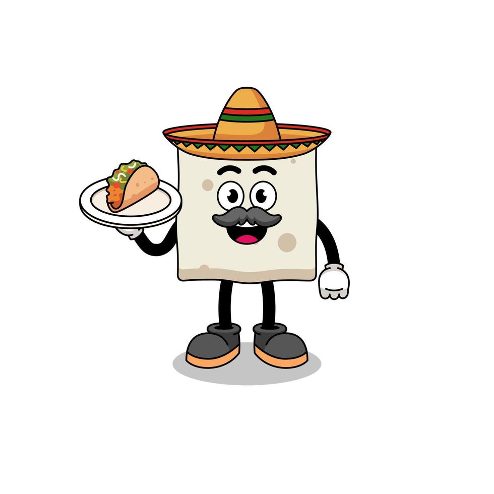 desenho de personagem de tofu como chef mexicano vetor