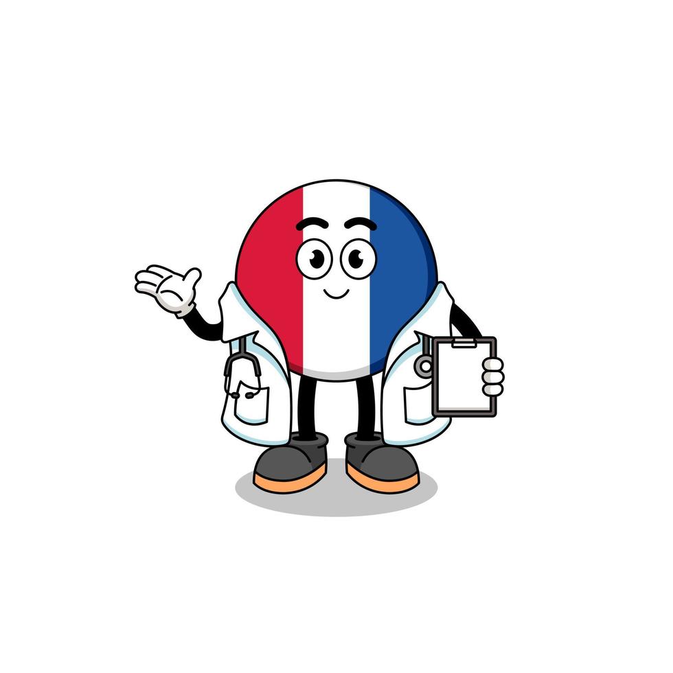 mascote dos desenhos animados do médico de bandeira da frança vetor