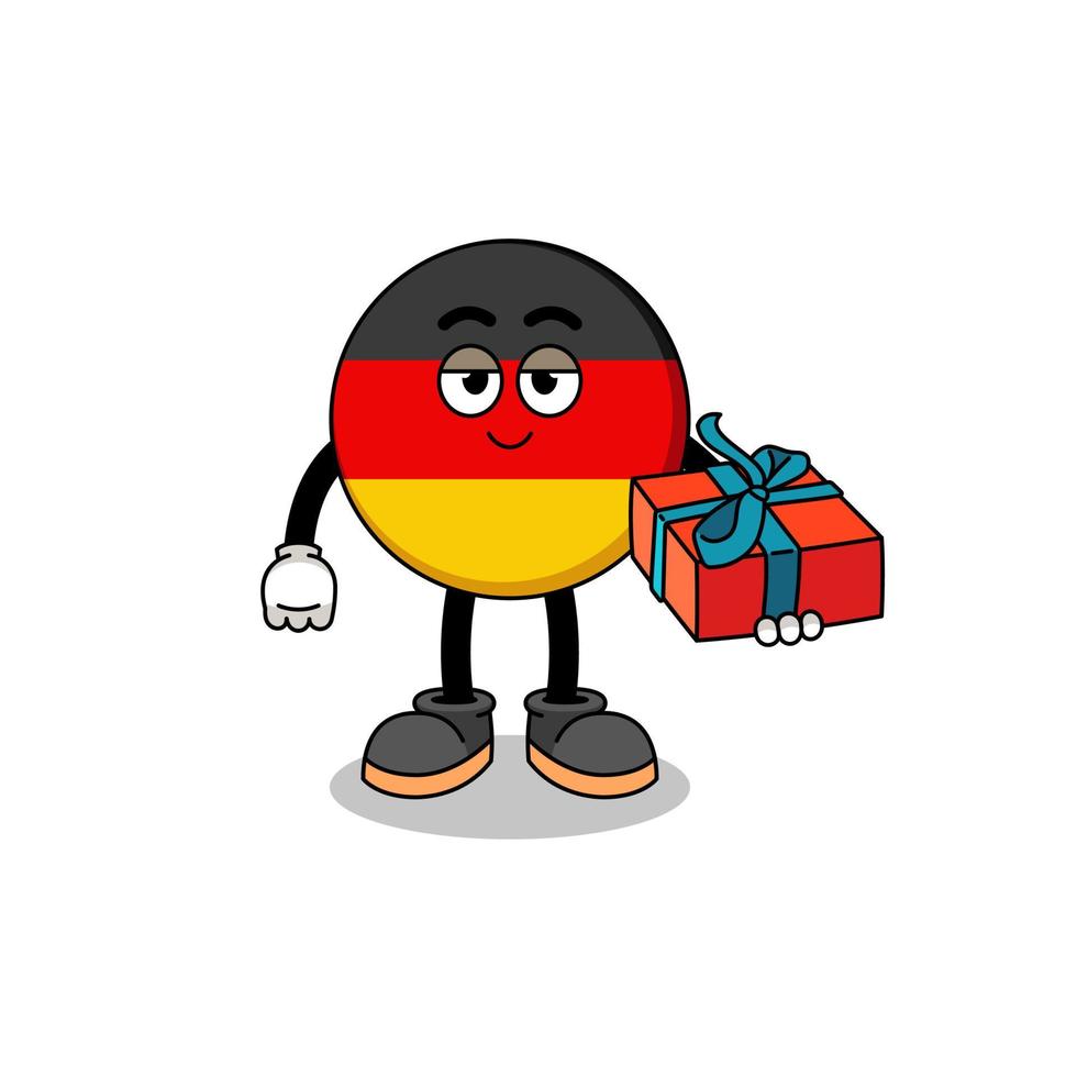ilustração de mascote da bandeira da alemanha dando um presente vetor