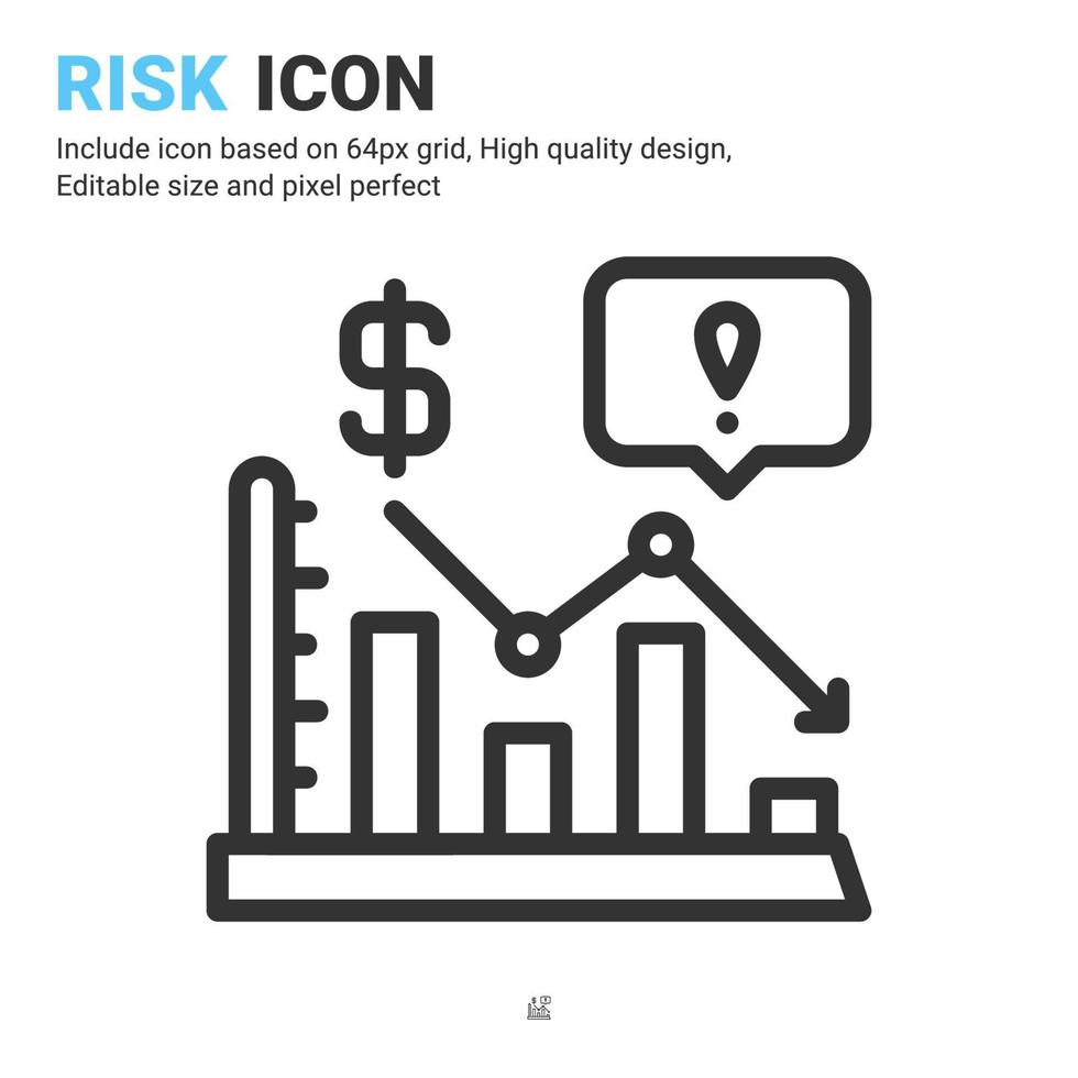 vetor de ícone de risco com estilo de contorno isolado no fundo branco. ilustração vetorial conceito de ícone de símbolo de sinal falido para negócios digitais, finanças, indústria, empresa, aplicativos e todo o projeto