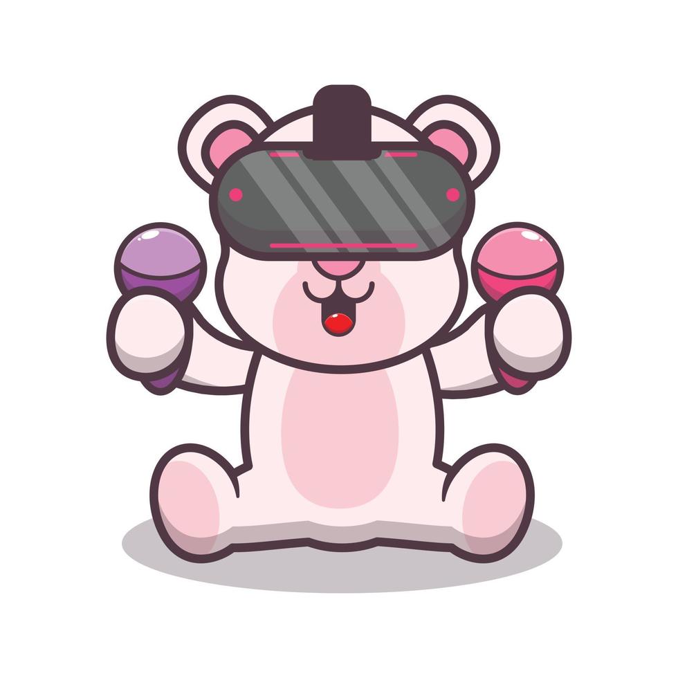 fofo urso polar jogando ilustração em vetor de desenho animado de realidade virtual