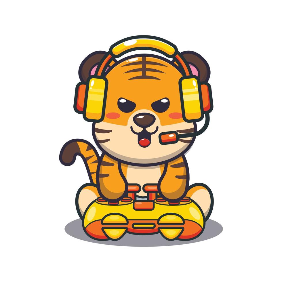tigre bonito joga uma ilustração vetorial de desenho animado de jogo vetor