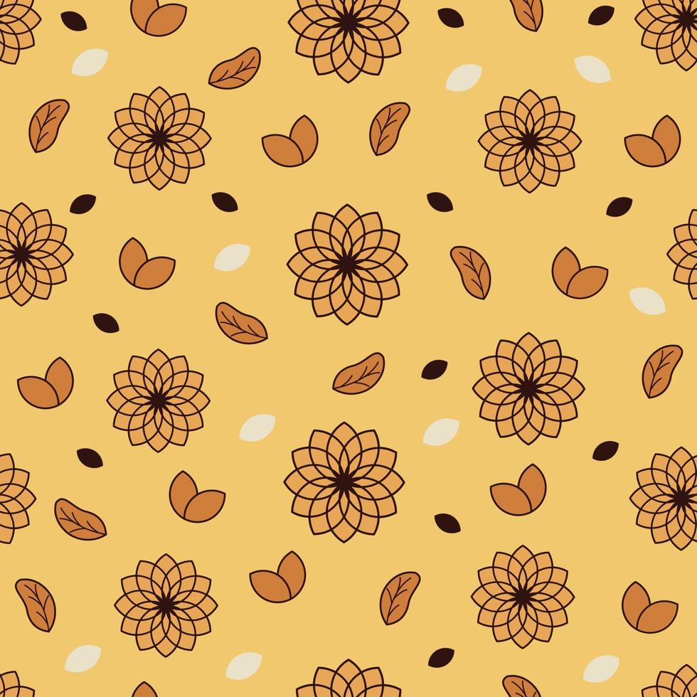 gráfico de vetor de design de padrão sem emenda com esquema de cores amarelo, marrom e branco e também com ilustração de flores. perfeito para padrão da indústria têxtil