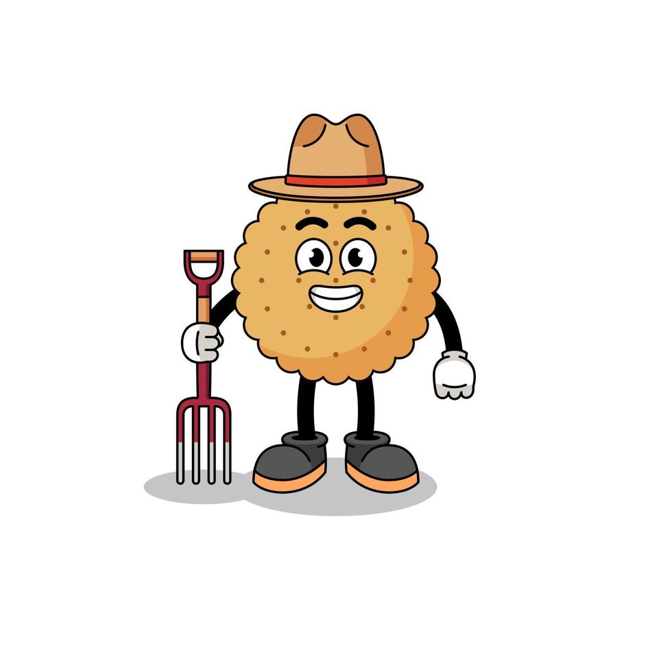 mascote de desenho animado de fazendeiro redondo de biscoito vetor