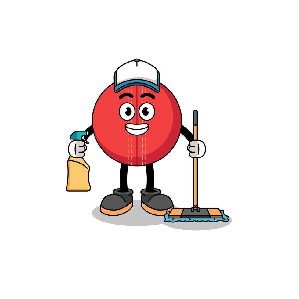 personagem mascote da bola de críquete como serviços de limpeza vetor