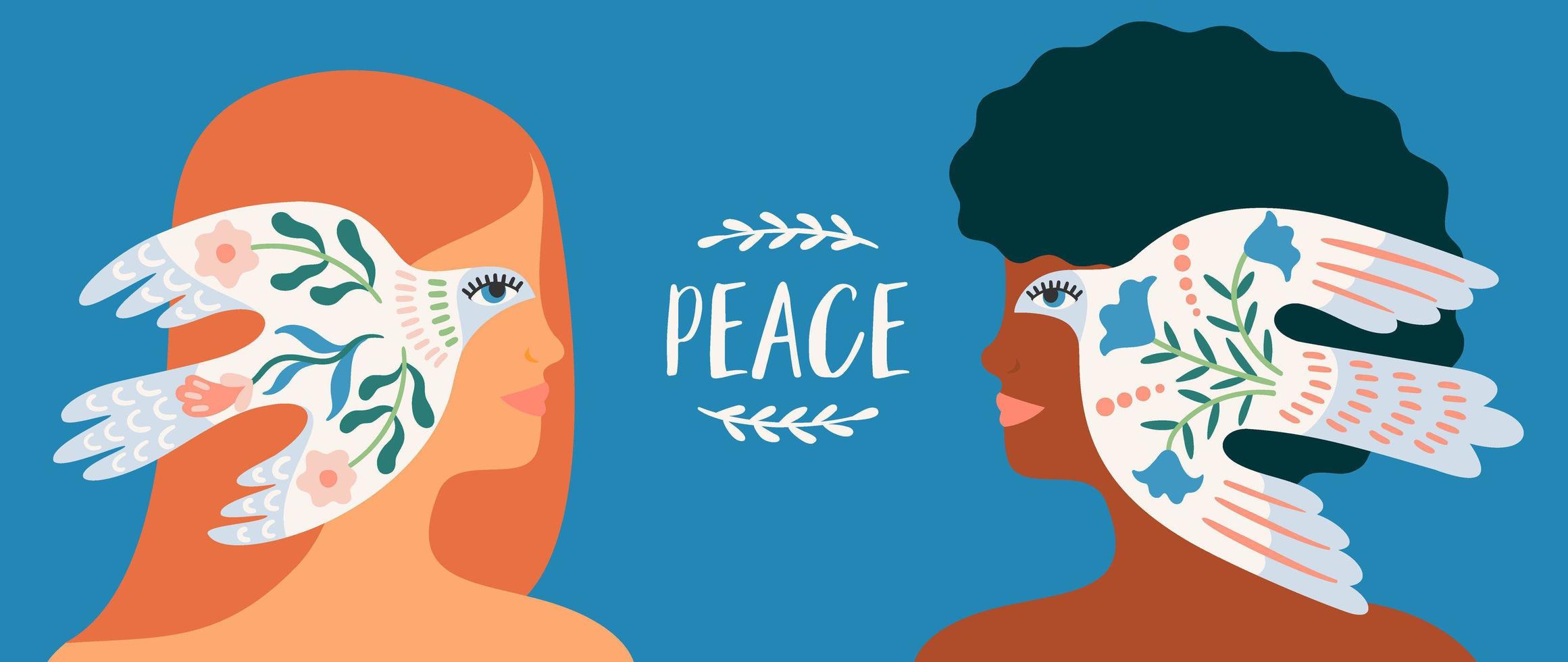 Paz. mulheres e pomba da paz. ilustração vetorial. elementos para cartão, pôster, panfleto e outros vetor