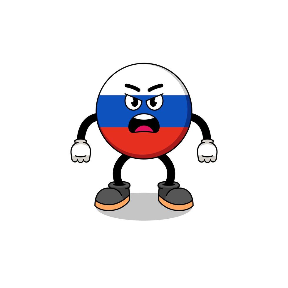 ilustração dos desenhos animados da bandeira da rússia com expressão de raiva vetor