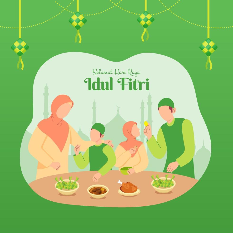 selamat hari raya idul fitri é outra língua do feliz eid mubarak em indonésio vetor