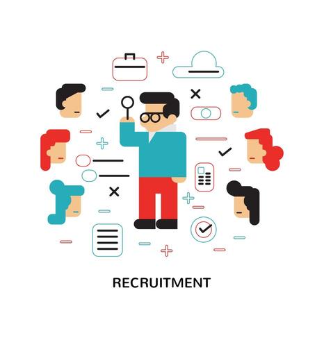 Recrutamento moderno, contratação, imagem de design plano vetor