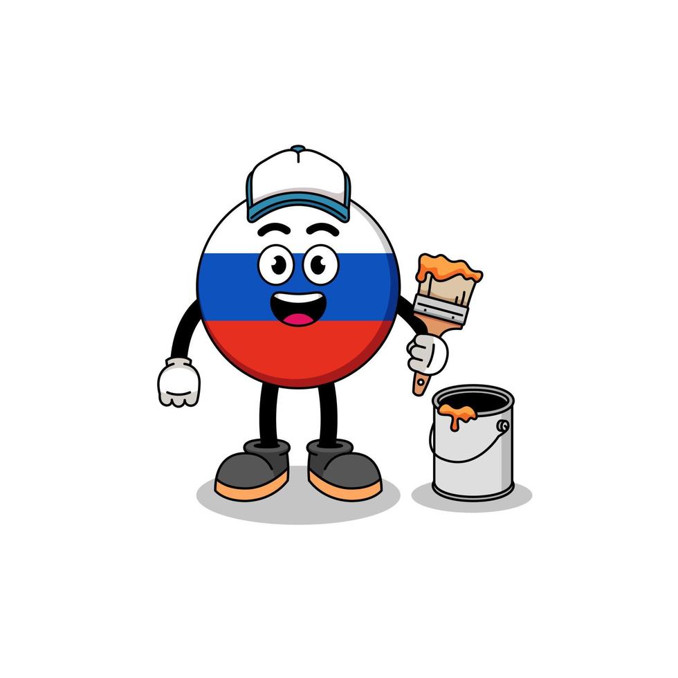 personagem mascote da bandeira da rússia como pintor vetor