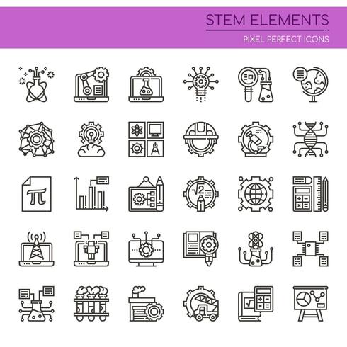 Conjunto de elementos STEM de linha fina preto e branco vetor
