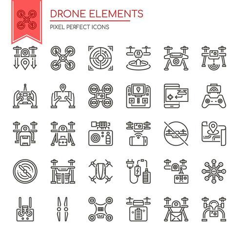 Conjunto de elementos de linha fina preto e branco Drone vetor