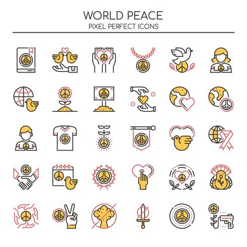 Conjunto de ícones de paz mundial Duotone linha fina vetor