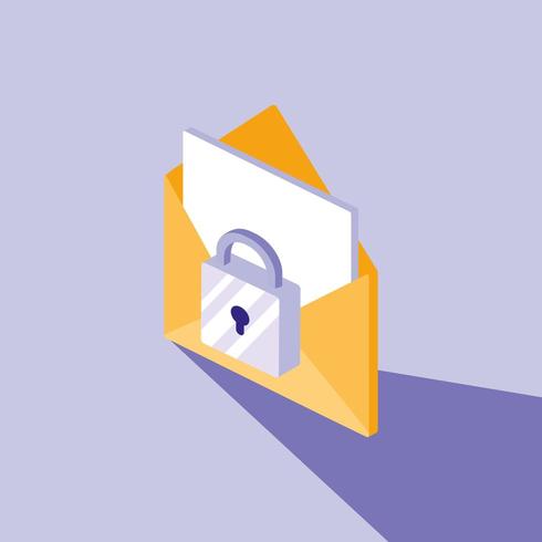 segurança cibernética com envelope de correio e cadeado vetor