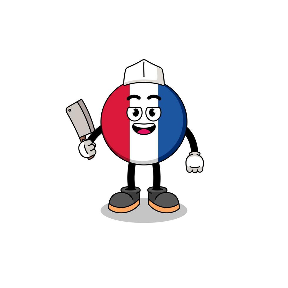 mascote da bandeira da frança como açougueiro vetor