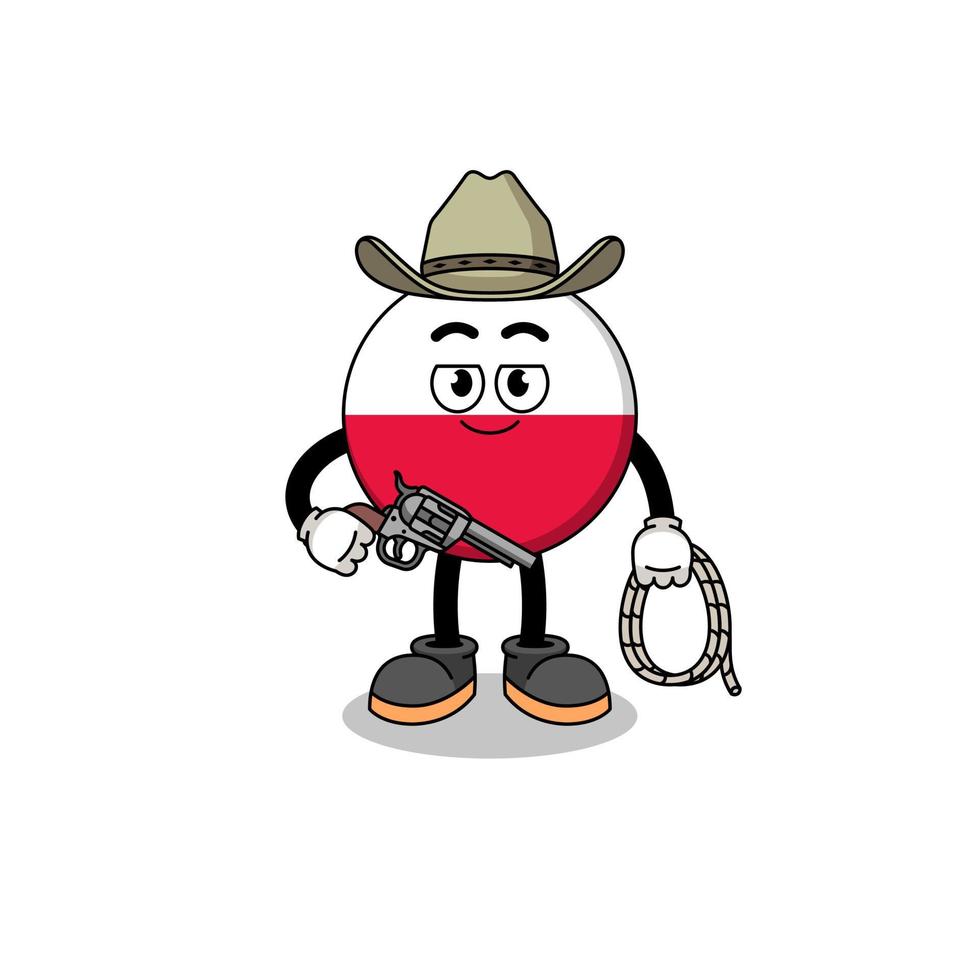 personagem mascote da bandeira da polônia como cowboy vetor