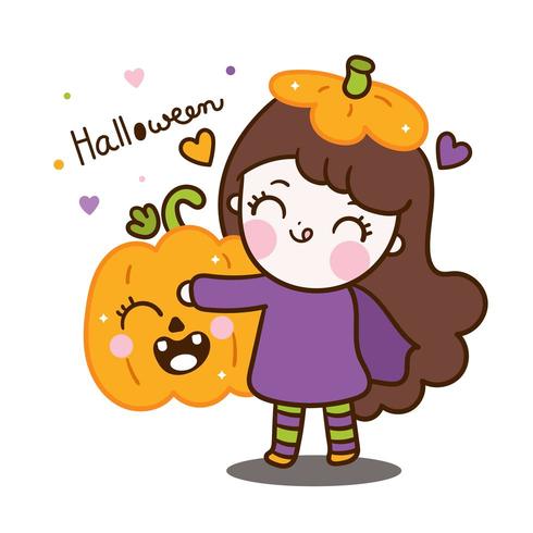 Personagem de menina halloween kawaii dos desenhos animados vetor