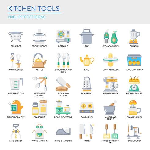 Conjunto de ícones de ferramentas de cozinha de cor lisa vetor