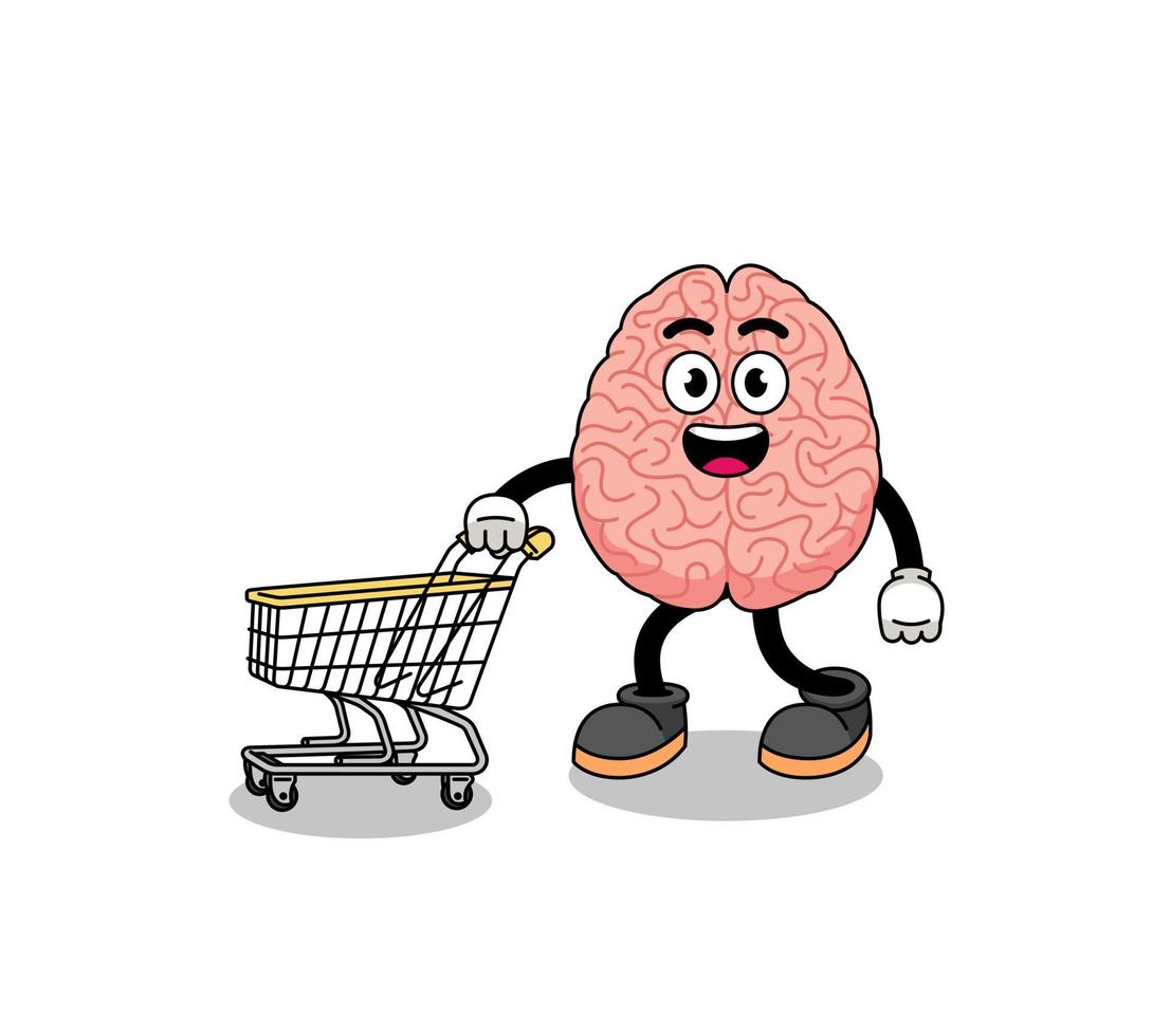 desenho de cérebro segurando um carrinho de compras vetor