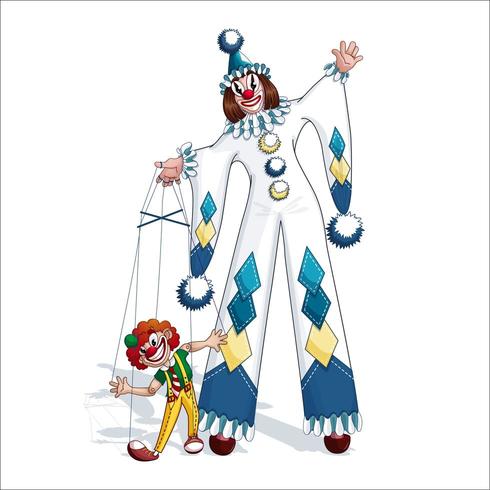 O palhaço Pierrot lidera um personagem de desenho animado de marionete vetor