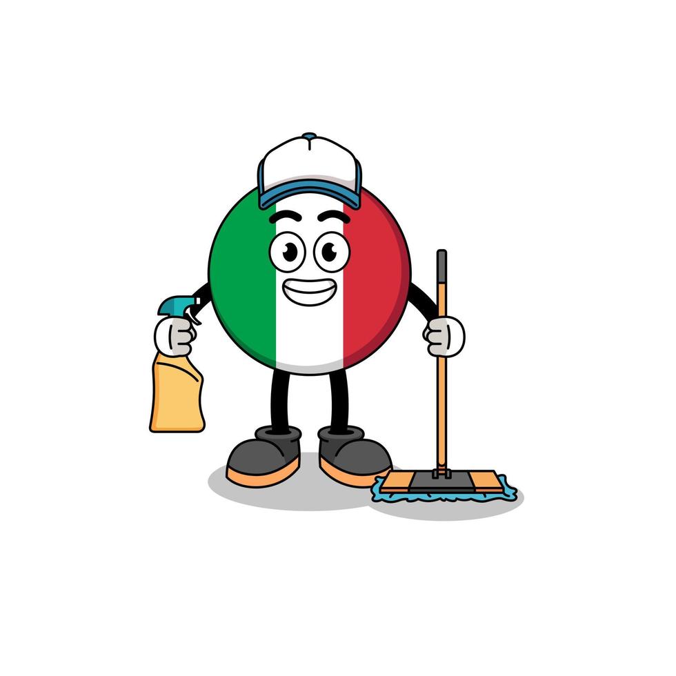 personagem mascote da bandeira da itália como serviços de limpeza vetor