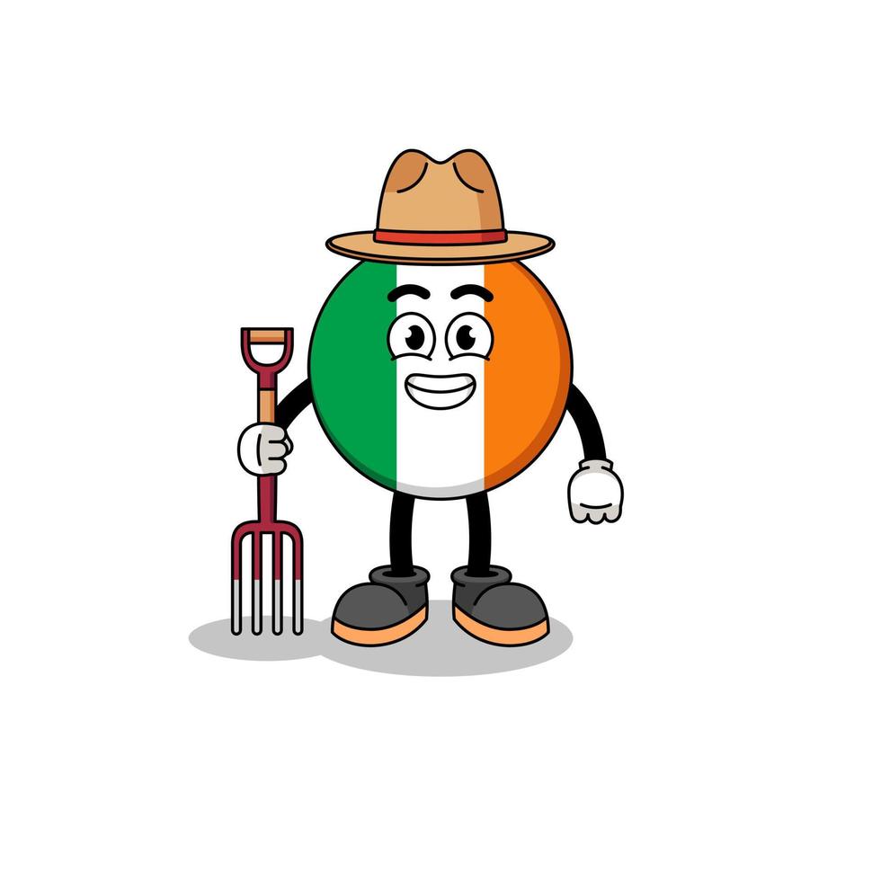 mascote dos desenhos animados do agricultor de bandeira da irlanda vetor