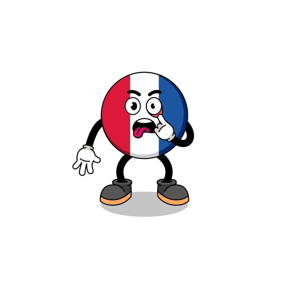 ilustração de personagem da bandeira da frança com a língua de fora vetor