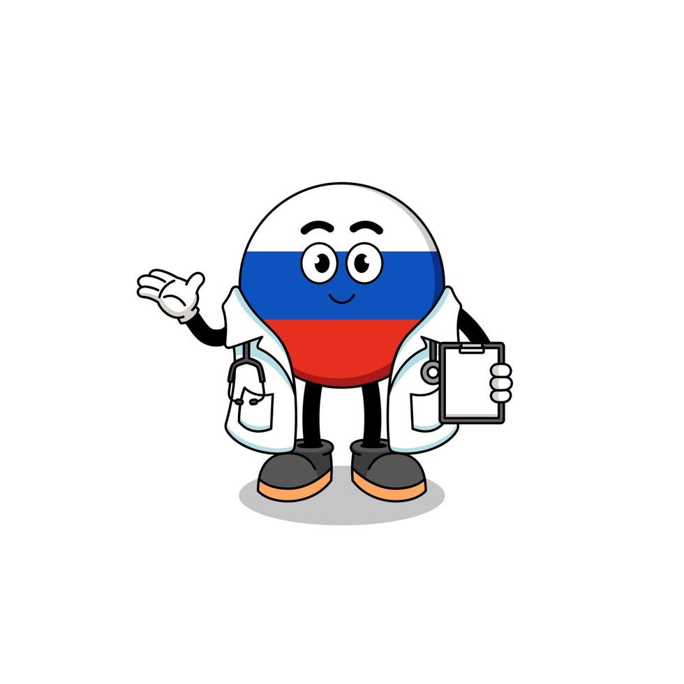 mascote dos desenhos animados do médico de bandeira da rússia vetor