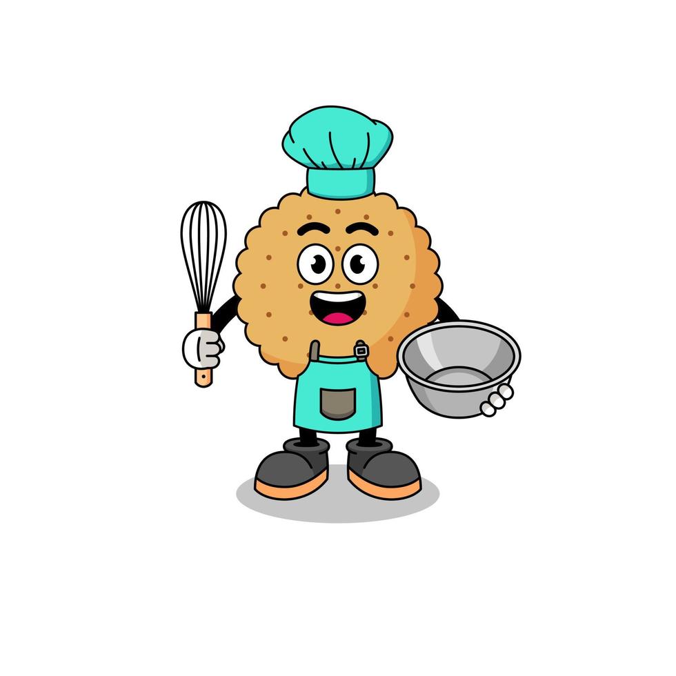 ilustração de biscoito redondo como chef de padaria vetor