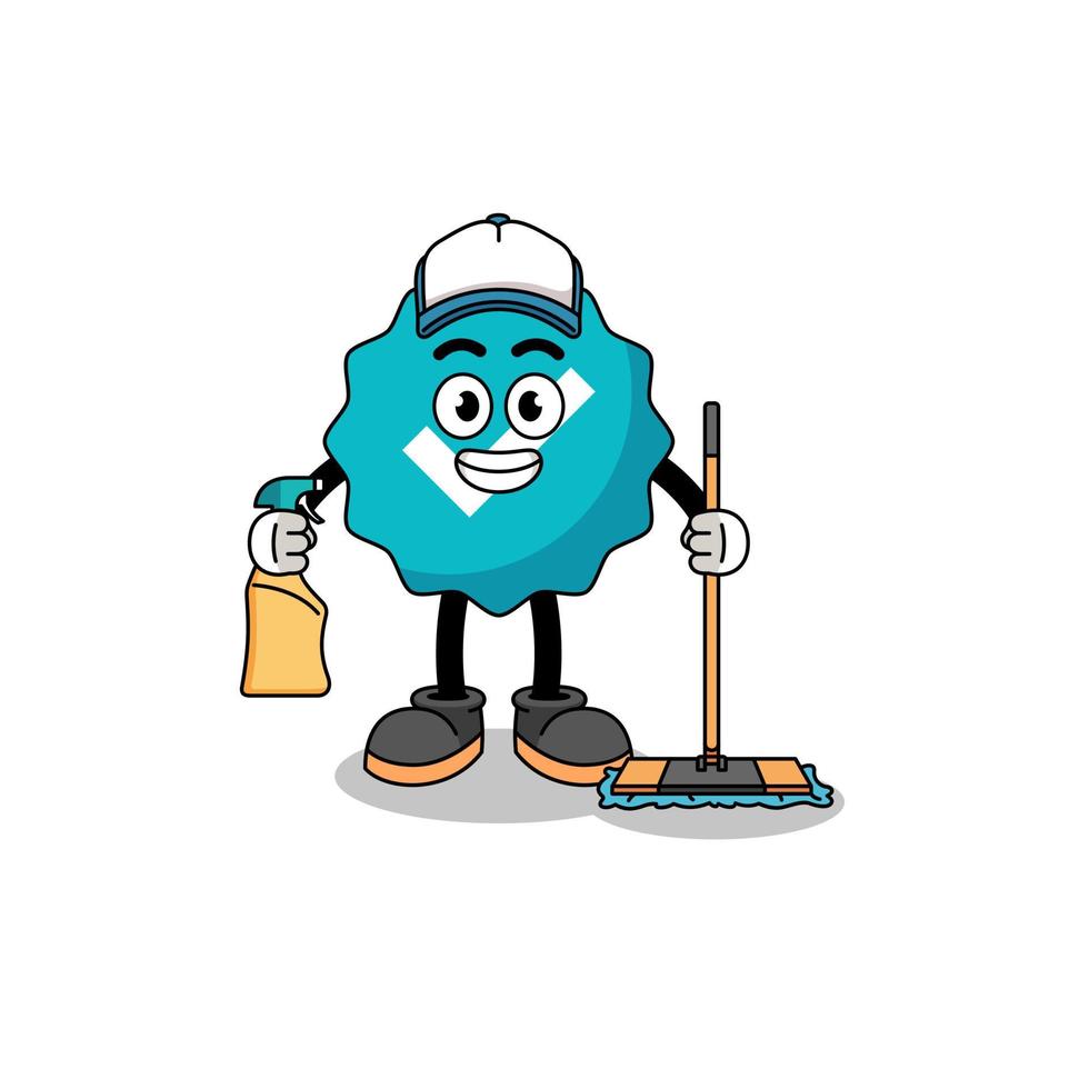 mascote de personagem de sinal verificado como serviços de limpeza vetor