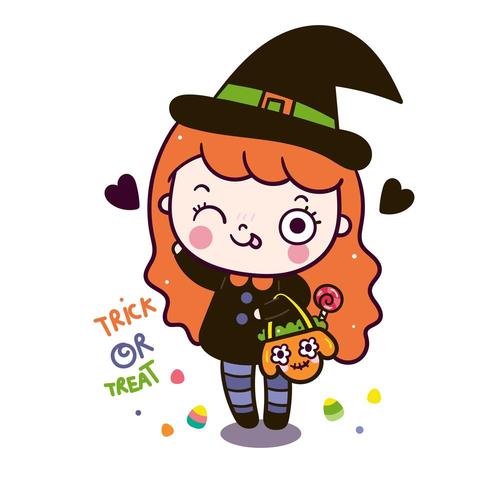 Desenhos animados da menina de Kawaii Halloween Doces ou travessuras vetor