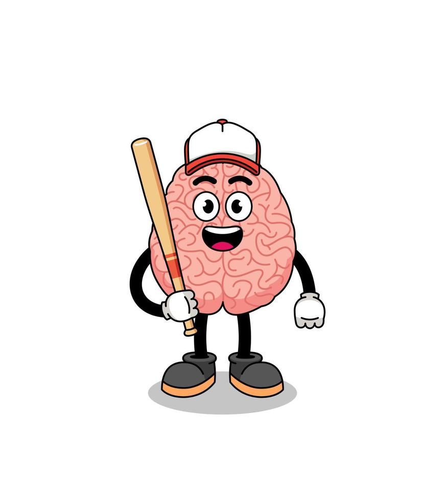 desenho de mascote do cérebro como jogador de beisebol vetor