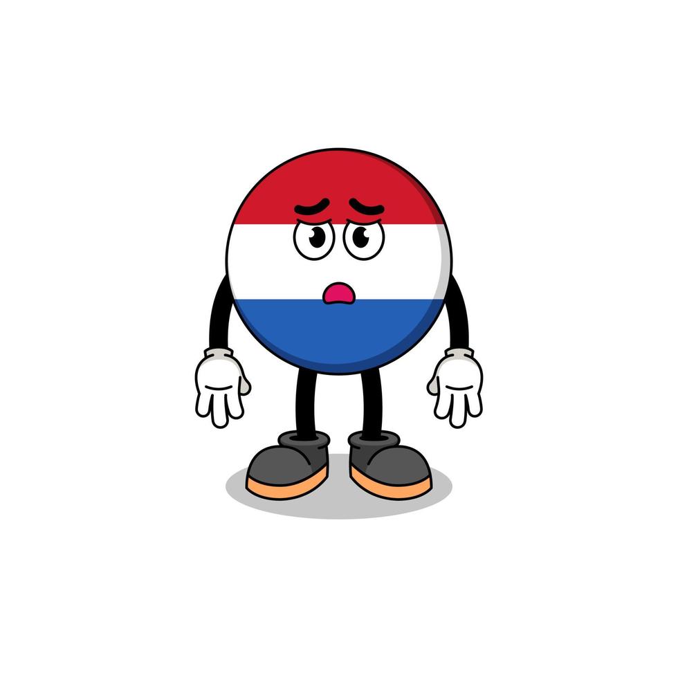 ilustração dos desenhos animados de bandeira holandesa com cara triste vetor