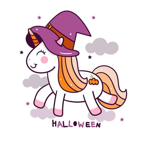 Desenho de unicórnio fofo de Halloween vetor