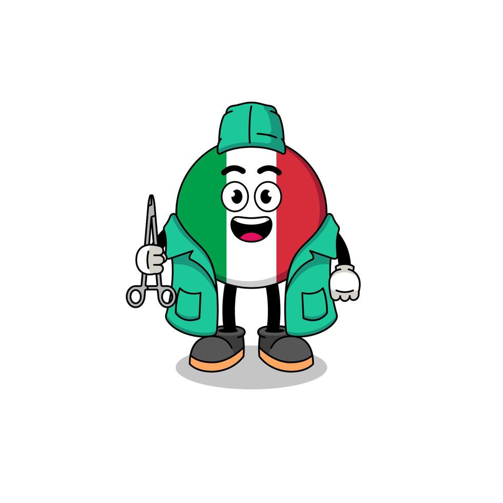 ilustração do mascote da bandeira da itália como cirurgião vetor