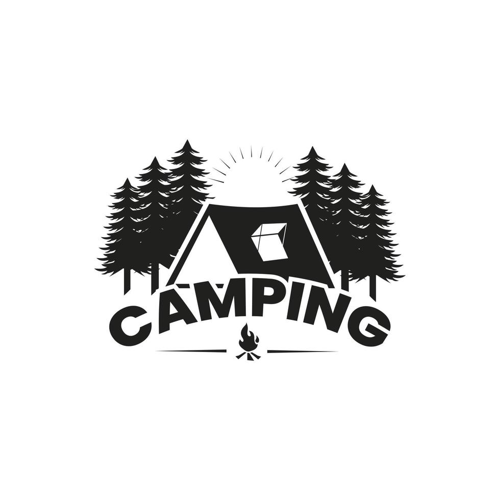 logotipo retrô de acampamento e aventura ao ar livre, conceito de acampamento criativo, preto e branco, crachá, vetor para caminhadas. modelo de logotipo de monograma