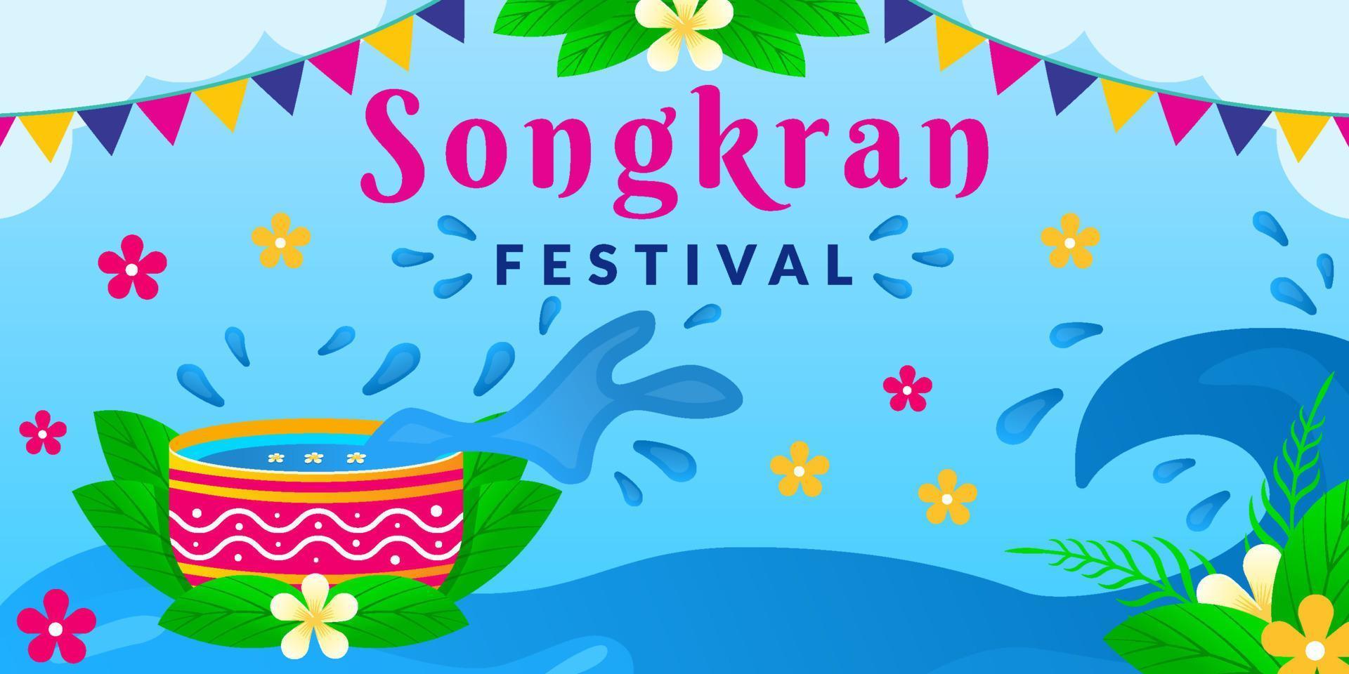 design de banner horizontal de ilustração do festival songkran vetor