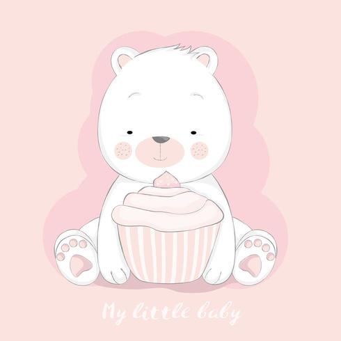 urso bebê fofo com cupcake vetor