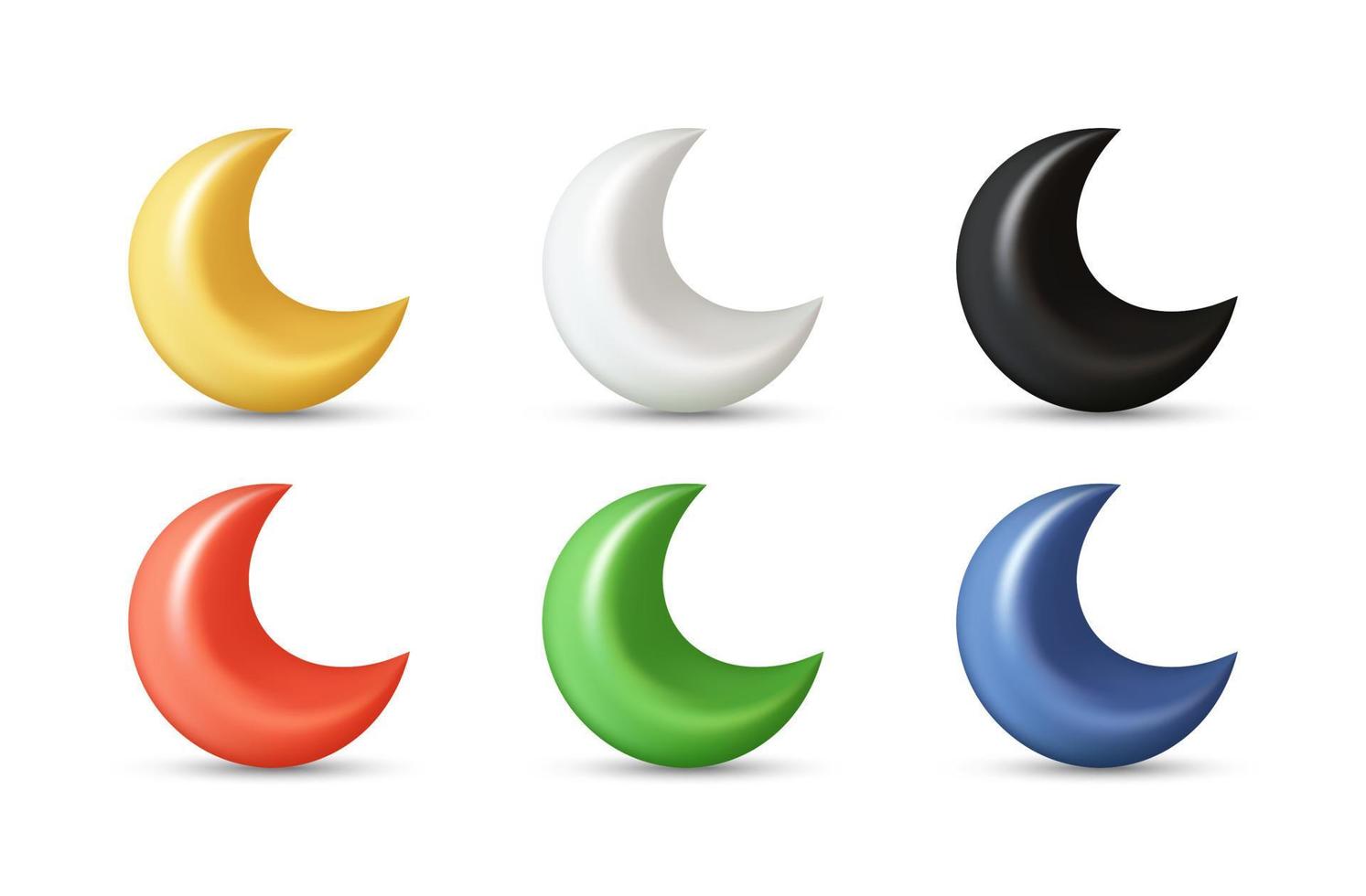 ilustração de ícone de vetor 3d realista de lua crescente com cores diferentes