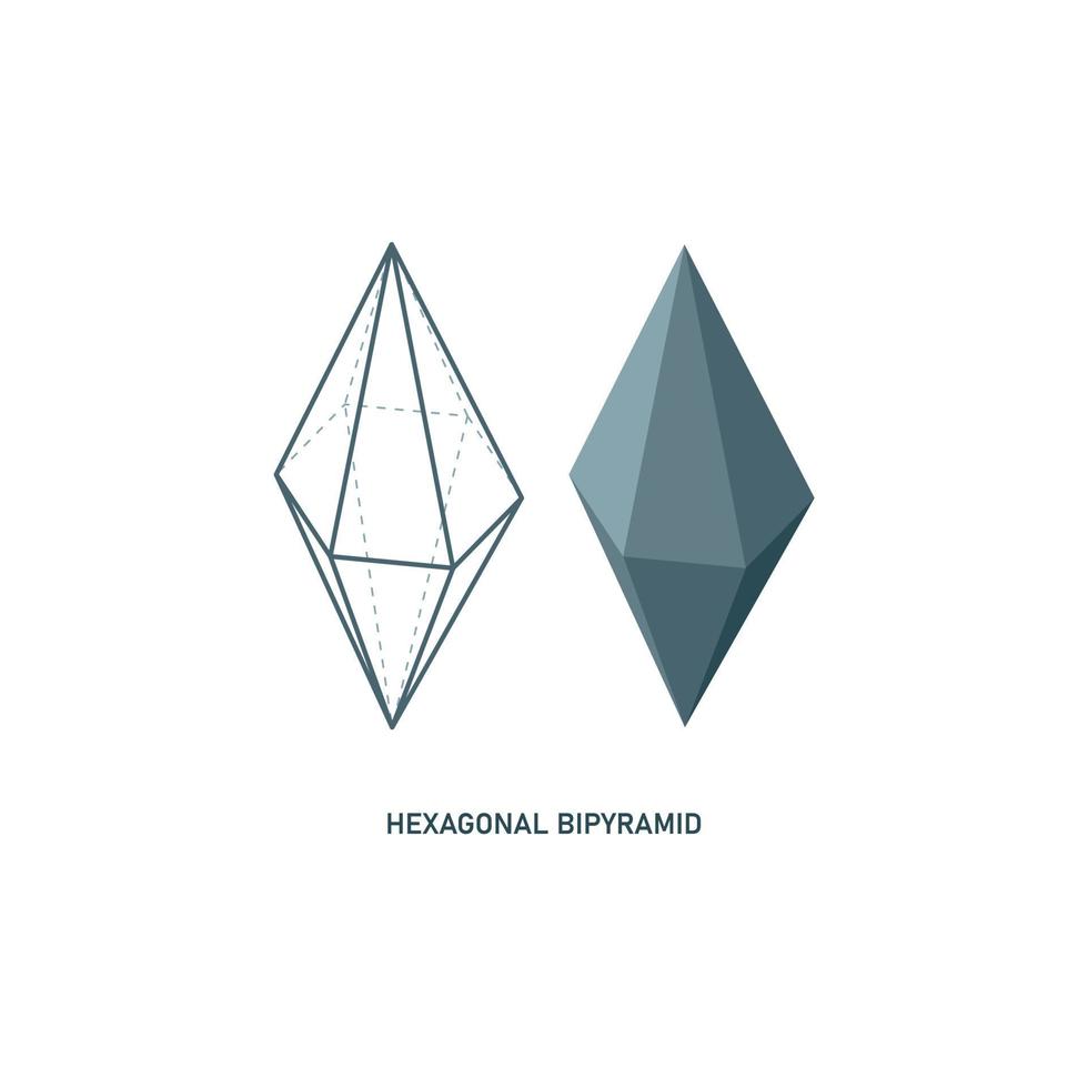 linha bipirâmide hexagonal e conjunto de ícones 3d. famílias de cristal, tipo de pirâmide. figura geométrica matemática. vetor