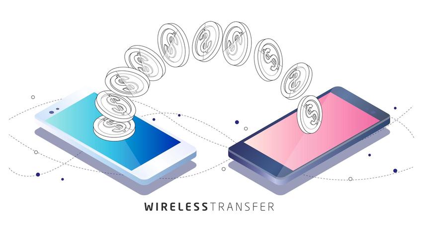 Moedas transferidas entre dois telefones celulares vetor