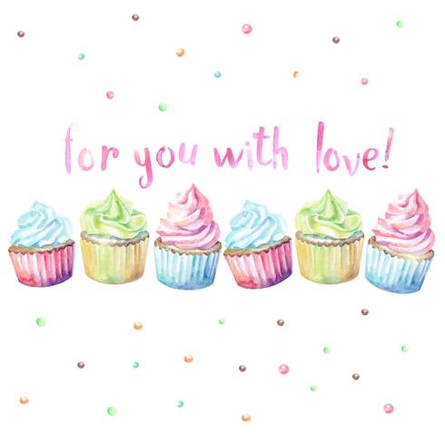 Cupcakes em aquarela com texto para você com amor vetor