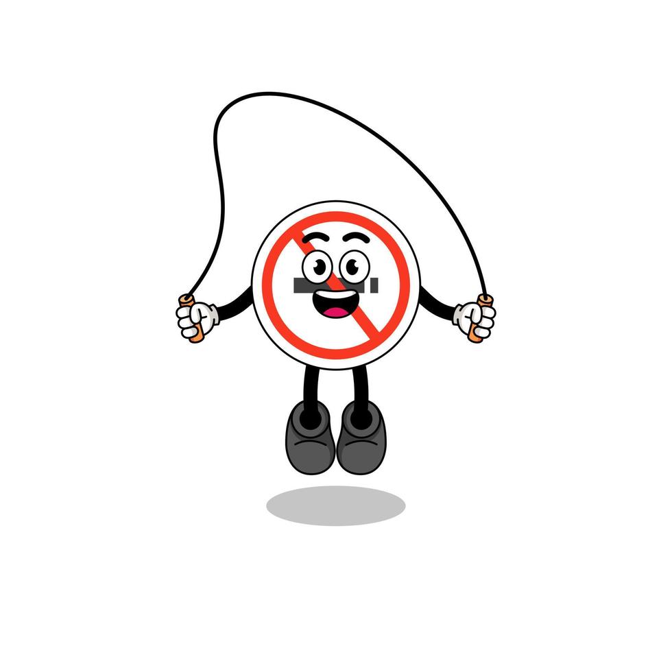desenho de mascote de sinal de não fumar está brincando de pular corda vetor