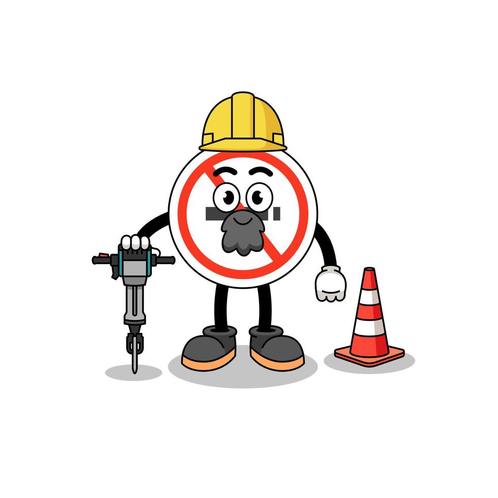 desenho de personagem de sinal de não fumar trabalhando na construção de estradas vetor