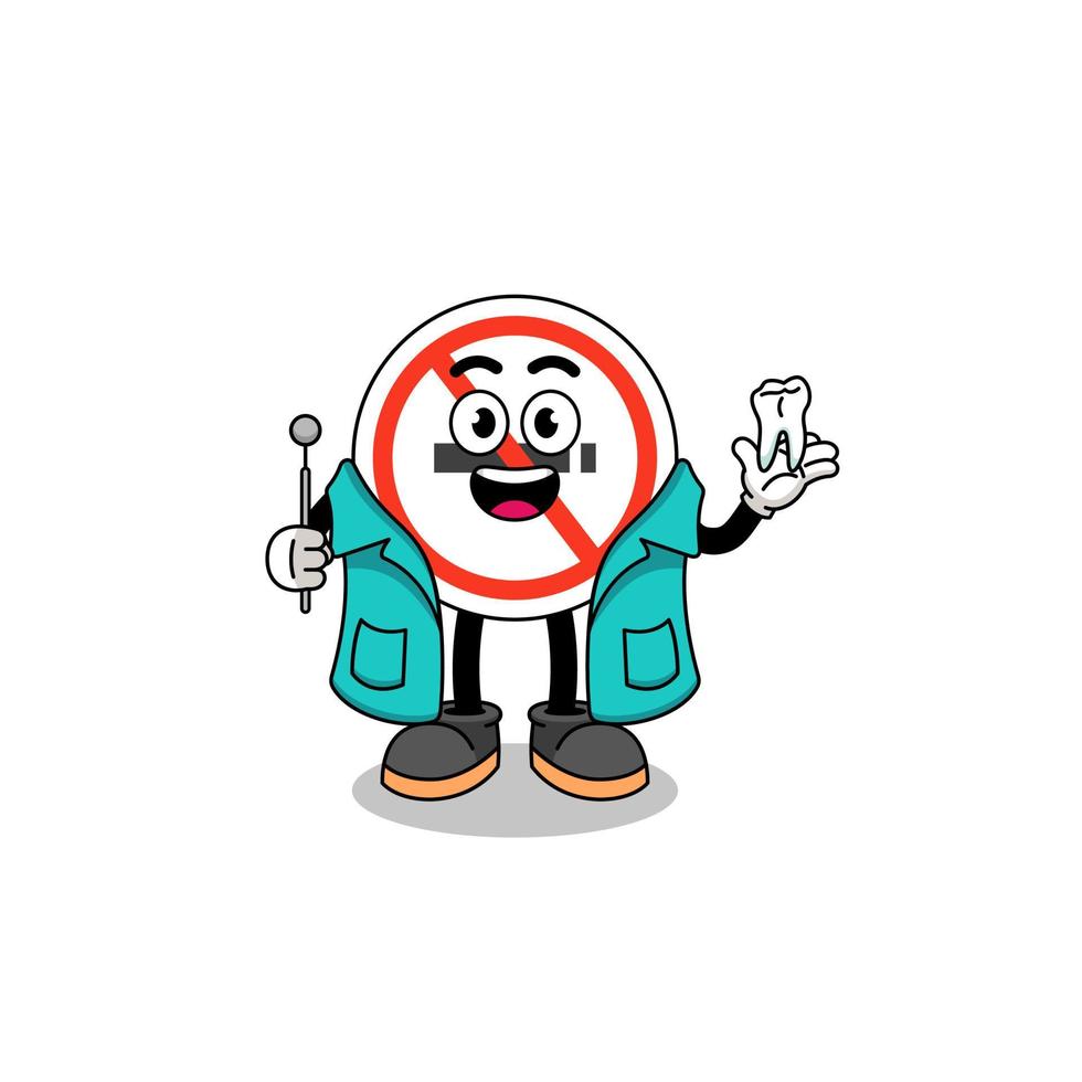 ilustração de mascote de sinal de não fumar como dentista vetor